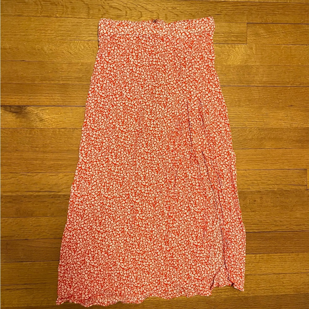H&M Red Floral Midi Skirt